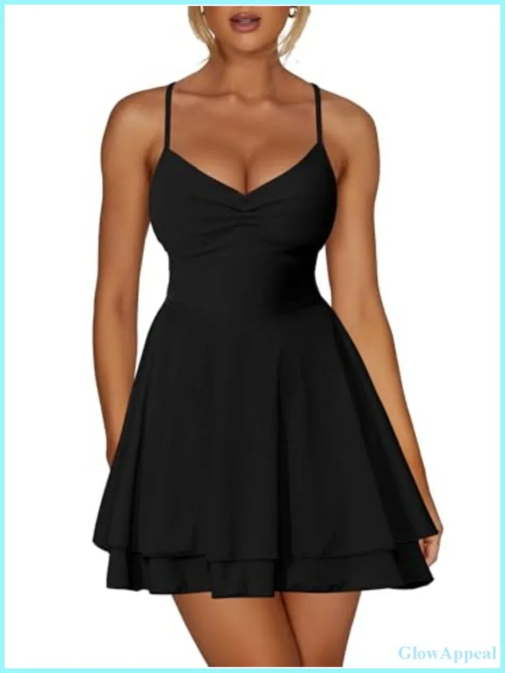 Spaghetti Strap Ruffle Mini Dress Ruched Corset Party Club A Line Short Dress